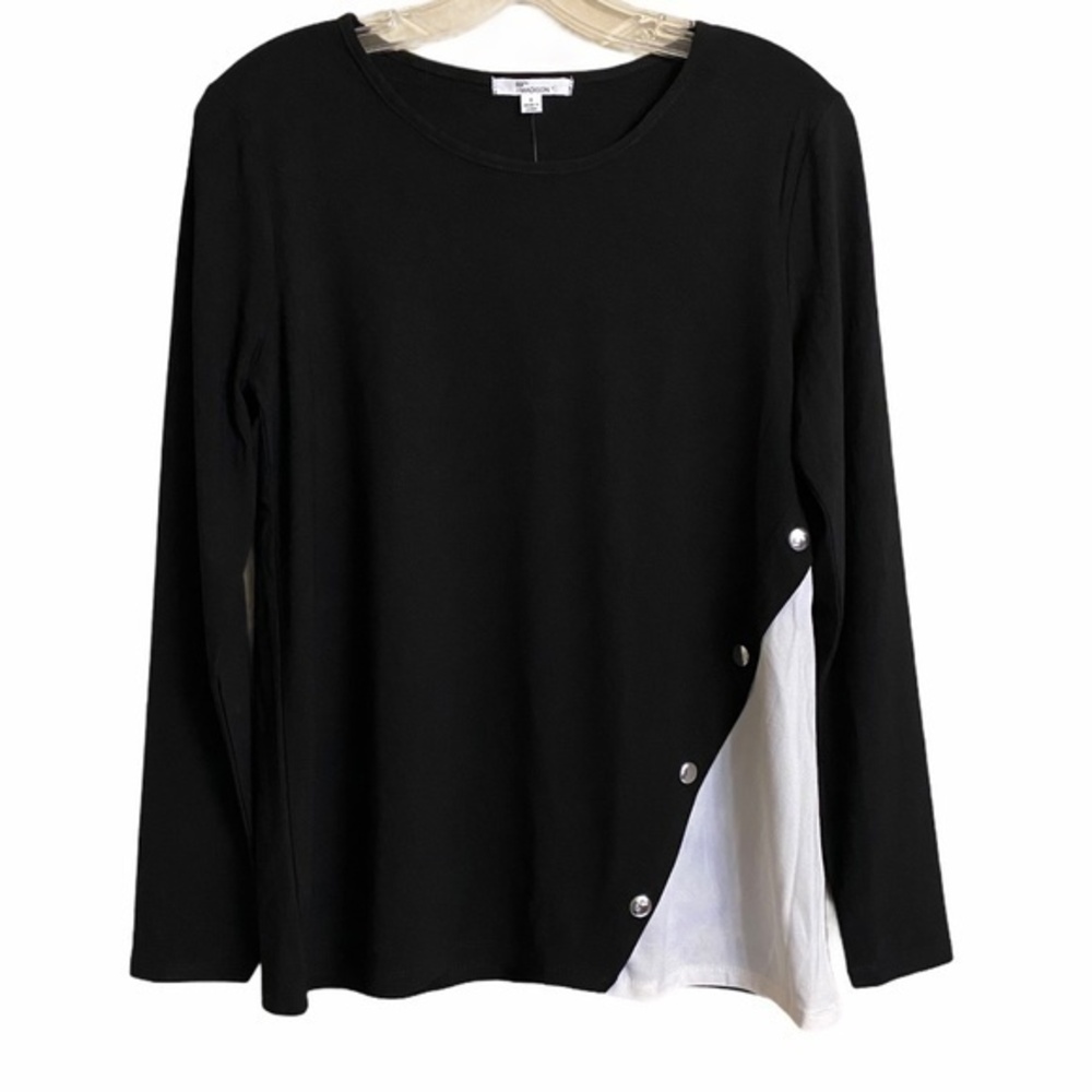 NWT 89th & Madison Black White Side Button Style Magnolia Blouse Women Size S